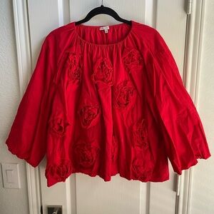 Frances Valentine Emily Ruched Floral Top Red 1X